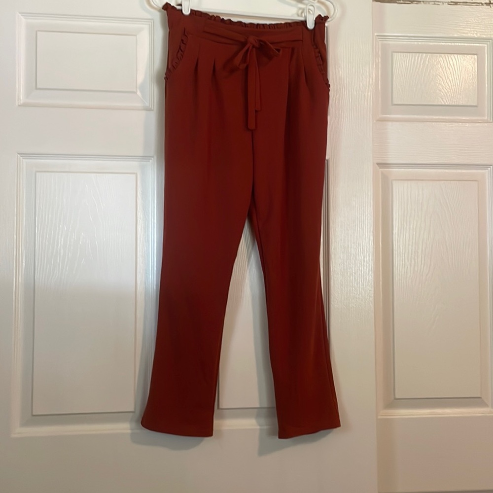 Orange/rust paper bag pants!